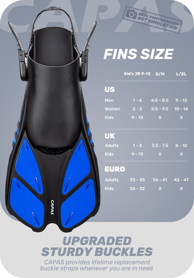 CAPAS Snorkel Fins, Swim Fins Travel Size Short Adjustable for Snorkeling Diving Adult Men Women Kids Open Heel Swimming Flippers - Image 2